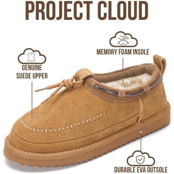 ⚡Women Chestnut Suede Leather Fleece Lining Memory Foam Cushion Slip On Slipper - Picture 3 of 5